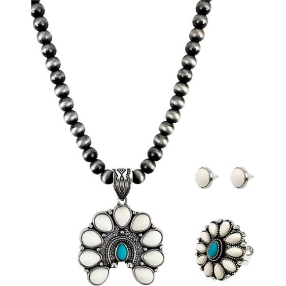 Navajo Pearl Necklace Western Jewelry Set for Women Turquoise Necklace Bohemian - Picture 1 of 6